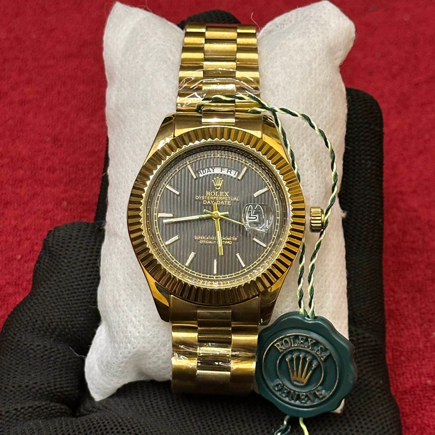 RLX Luxury Gold Day-Date Watch – Premium Black Dial & Full Stainless Steel Build