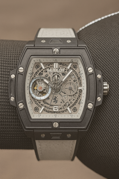 RICHARD VILLE Luxury Skeleton Sports Watch – Matte Black Case | Open-Mechanism Design
