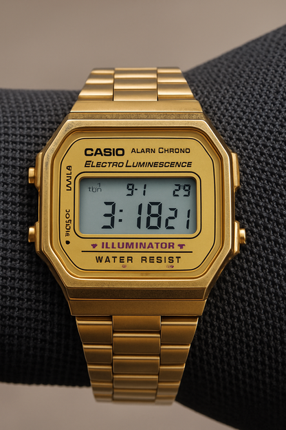 Casio Retro Gold Digital Watch – Classic LED Display & Water-Resistant Design