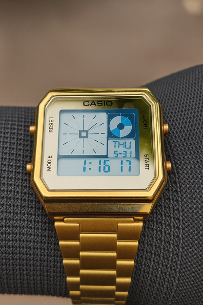 Casio Retro Gold Digital Watch – Multi-Function Display | Classic Stylish Design