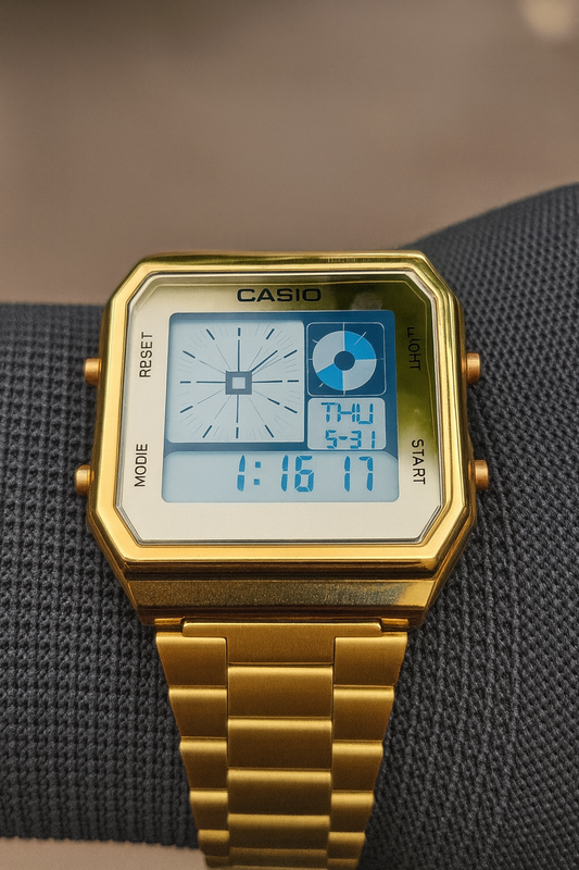 Casio Retro Gold Digital Watch – Multi-Function Display | Classic Stylish Design