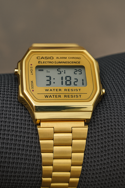 Casio Retro Gold Digital Watch – Classic LED Display & Water-Resistant Design