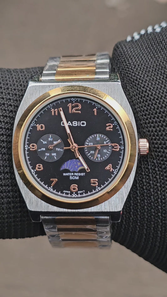 Casio Two-Tone Stainless Steel Analog Watch – Multi-Function Dial | 50M Water-Resistant