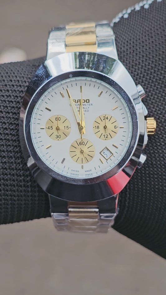 BASILES Luxury Two-Tone Chronograph Watch – Gold & Silver Stainless Steel | White Dial