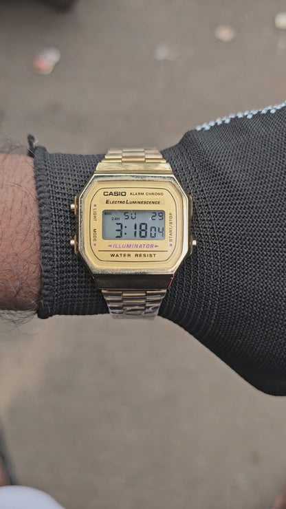 Casio Retro Gold Digital Watch – Classic LED Display & Water-Resistant Design