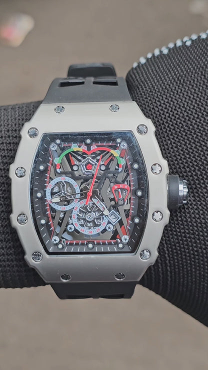 RICHARD VILLE Luxury Skeleton Sports Watch – Tonneau Case | Multi-Function Premium Design
