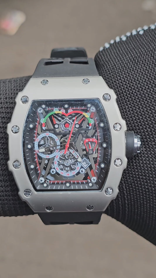 RICHARD VILLE Luxury Skeleton Sports Watch – Tonneau Case | Multi-Function Premium Design