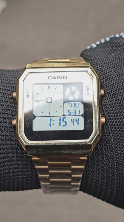Casio Retro Gold Digital Watch – Multi-Function Display | Classic Stylish Design