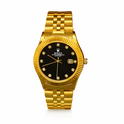 RLX Luxury Gold Watch – Black Dial | Diamond-Style Markers | Premium Finish