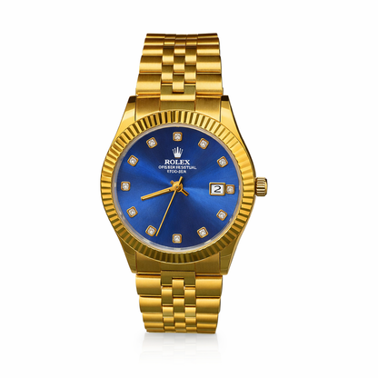 RLX Royal Blue Dial Luxury Gold Watch – Diamond-Style Markers | Premium Finish